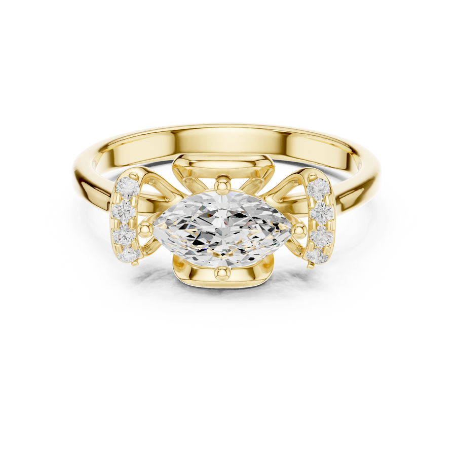 0.70 Ct Marquise Floral Embrace Lab Grown Diamond Ring IGI Certified, Yellow Gold