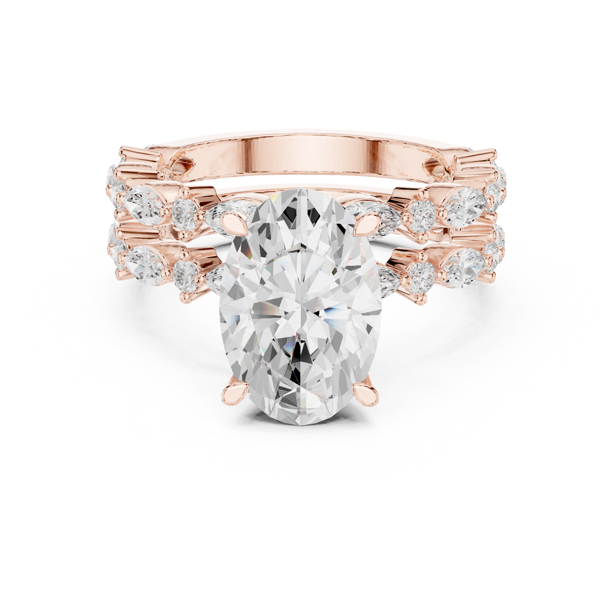 Oval Lab Grown Diamond Stackable Ring with Marquise & Round Accents, Rose Gold