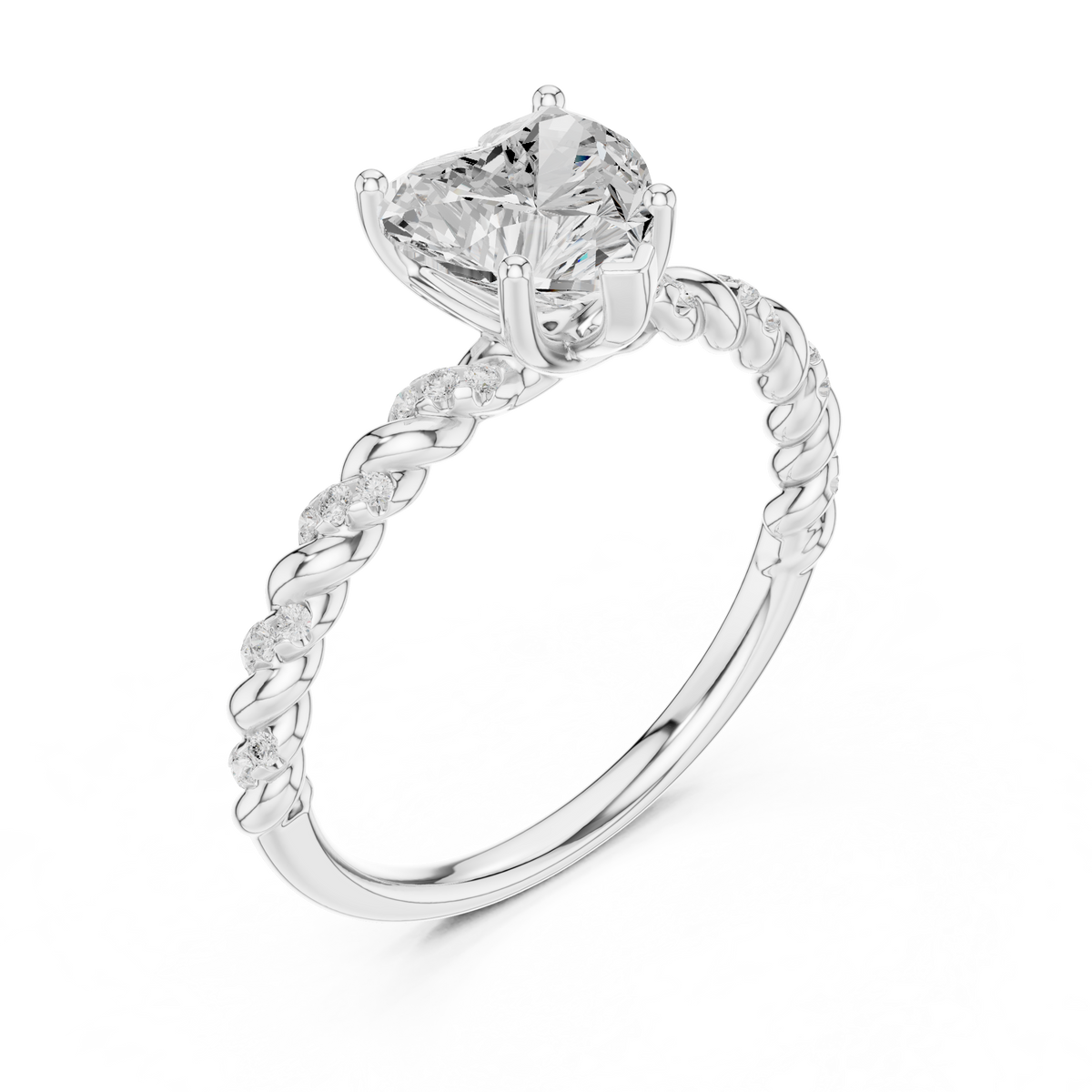 Heart Shaped Diamond Twisted Band Ring, White Gold