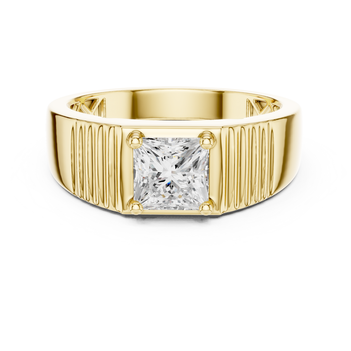 Princess Cut Lab-Grown Diamond Men's Statement Ring, Yellow Gold
