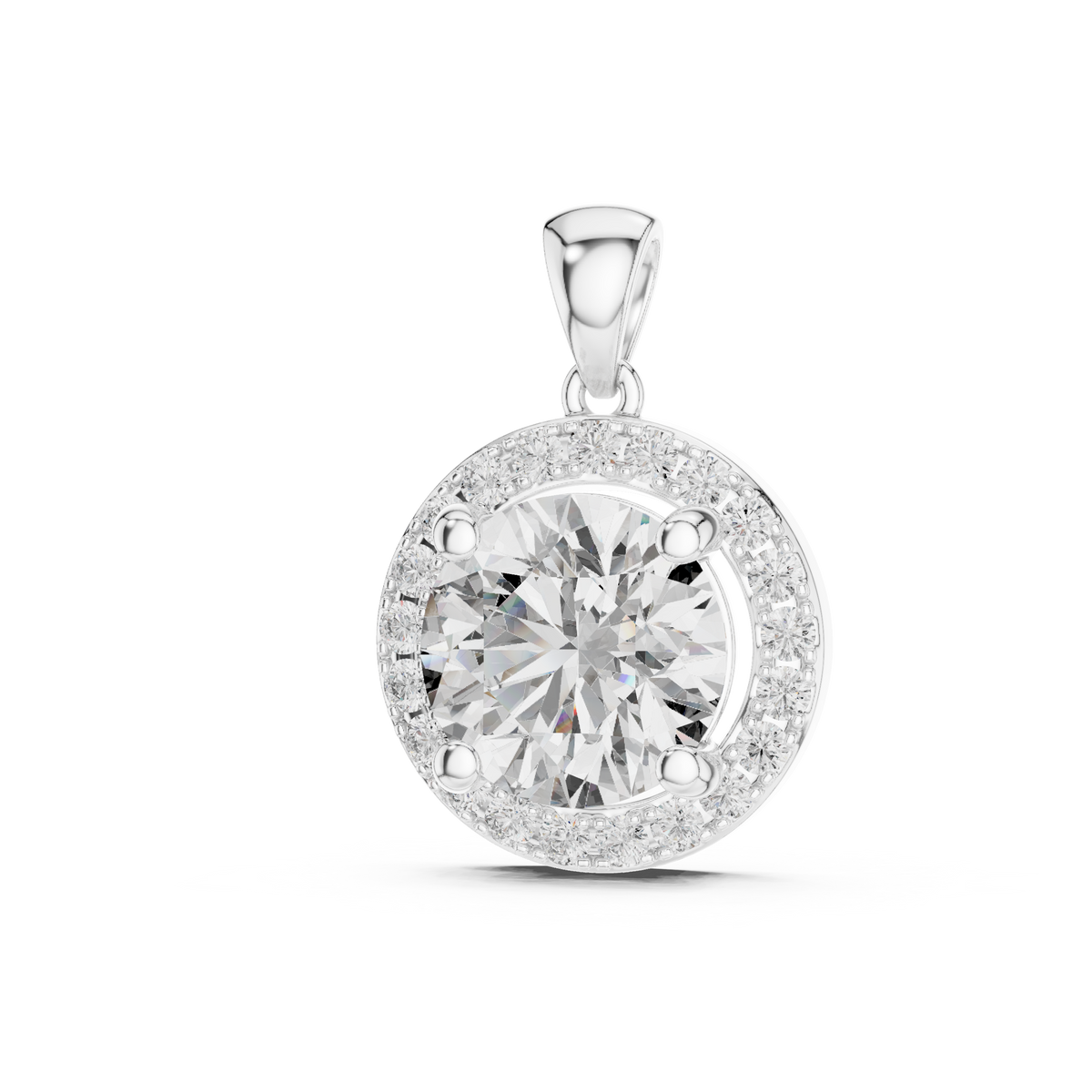 IGI Certified Round Halo Lab Grown Diamond Pendant, White Gold