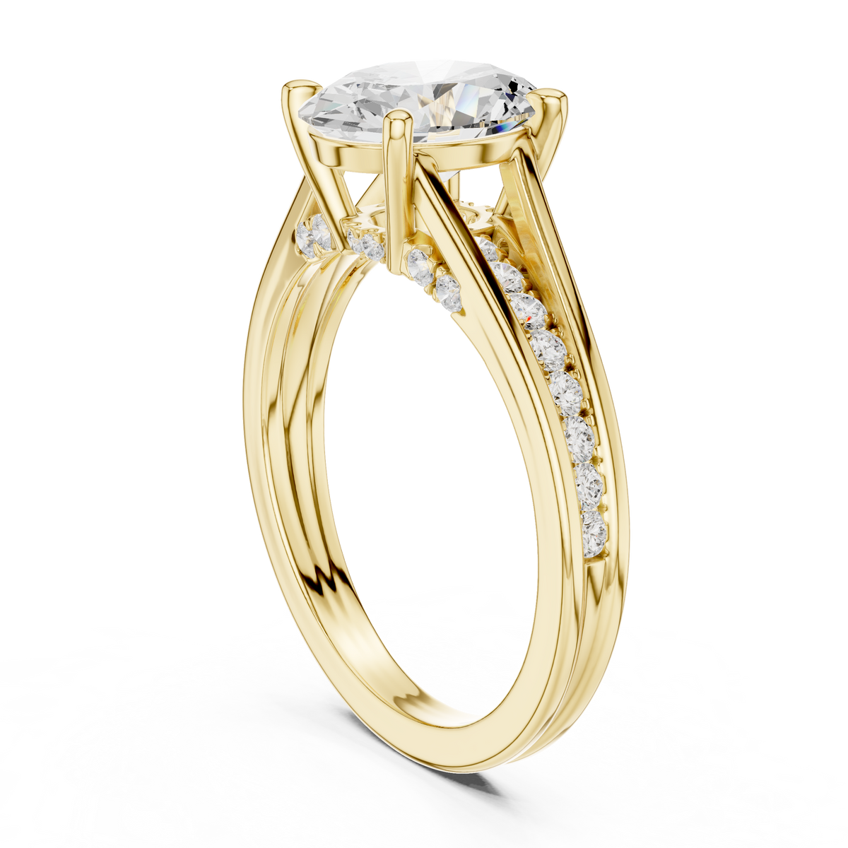 Oval Cut Lab-Grown Diamond Engagement Ring with Split Shank Band, Yellow Gold