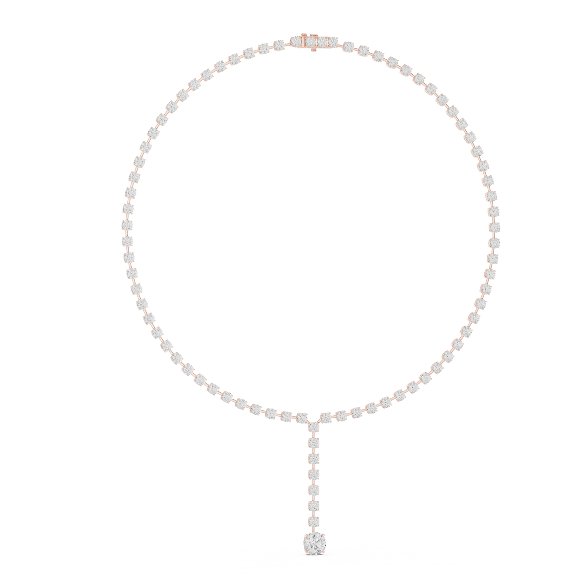 Round Lab Grown Diamond Drop Tennis Necklace in 14K Gold, Rose Gold