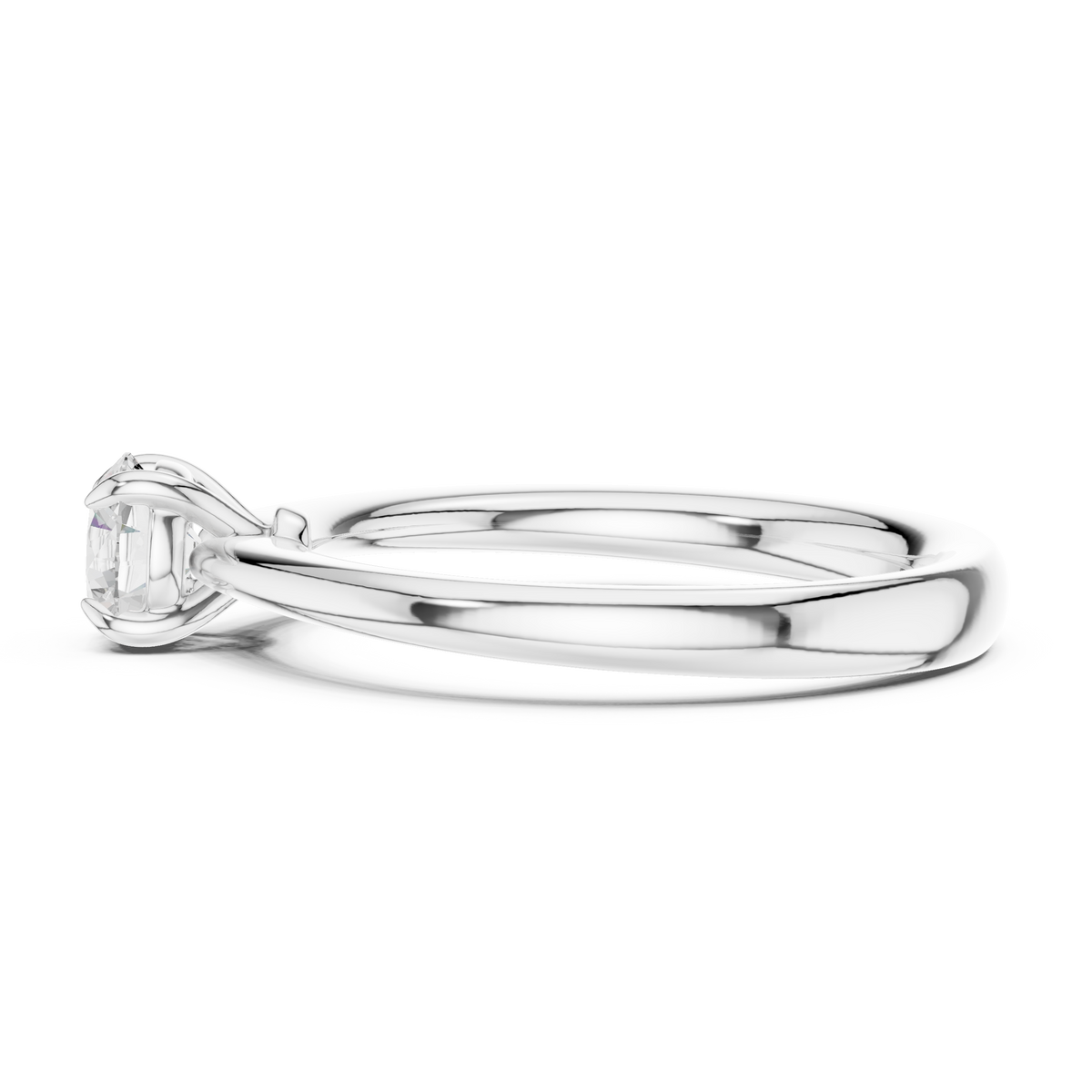 Classic Four-Prong Solitaire Round Lab Grown Diamond Office Wear Ring, White Gold