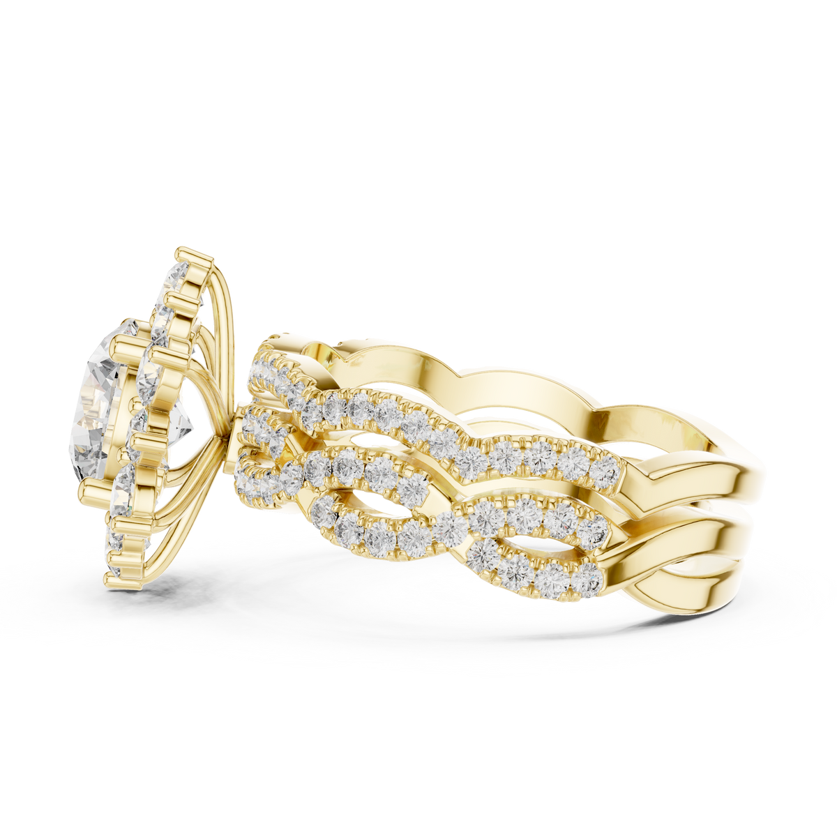 IGI Certified Round Lab Grown Diamond Statement Anniversary Ring, Yellow Gold
