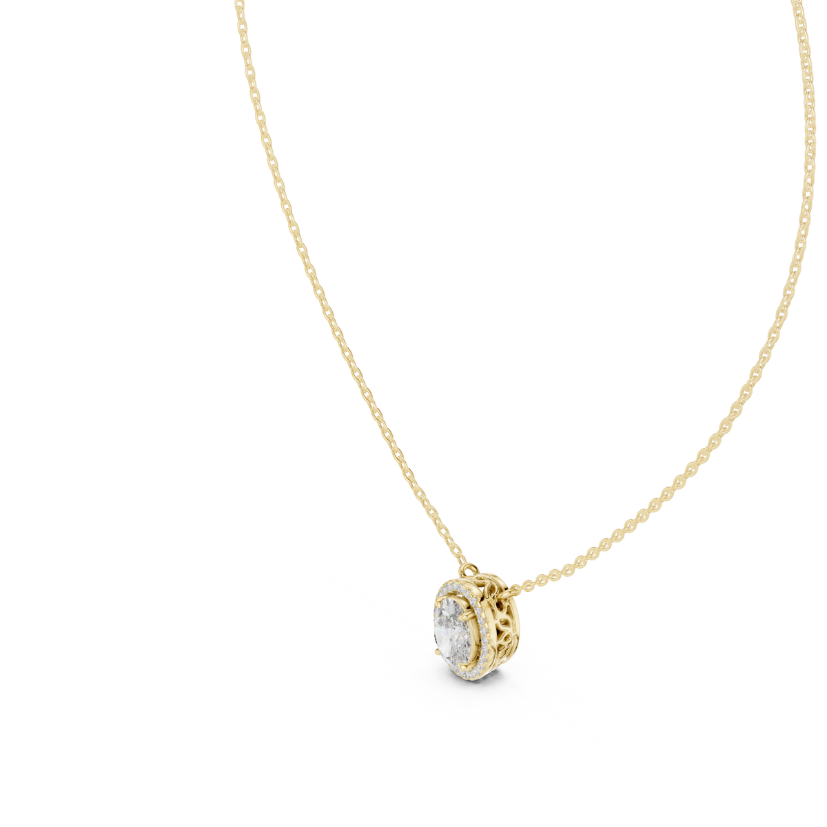 IGI Certified Oval Halo Lab Grown Diamond Pendant, Yellow Gold
