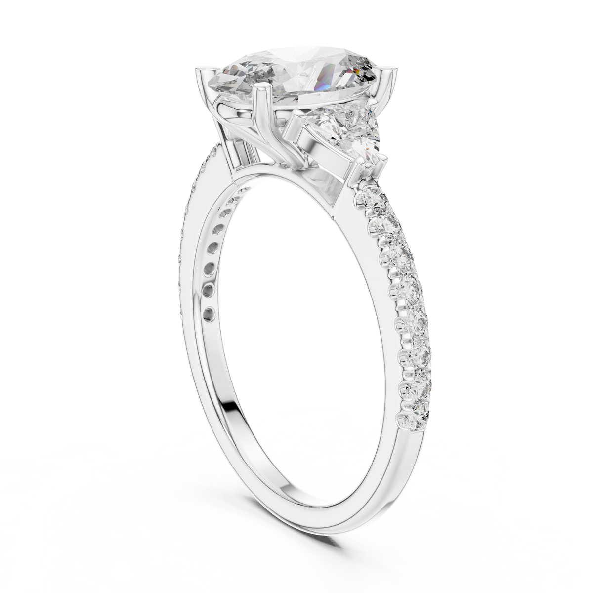 2.00 CT Oval Lab Grown Diamond Trillion Side Stone Ring, White Gold