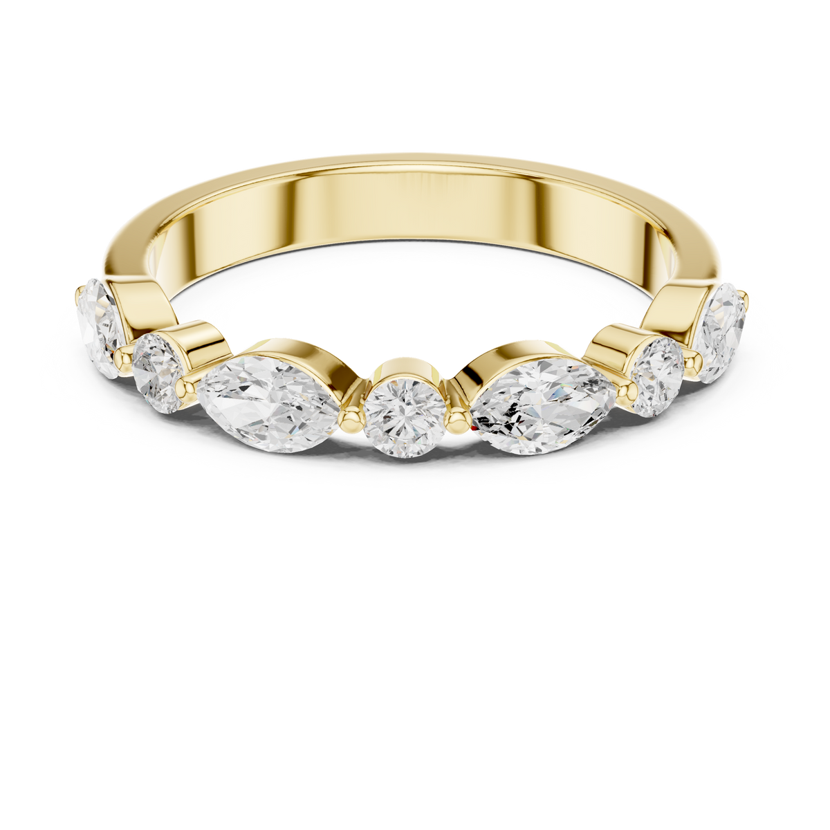 Marquise & Round Diamond Half Eternity Ring, Yellow Gold
