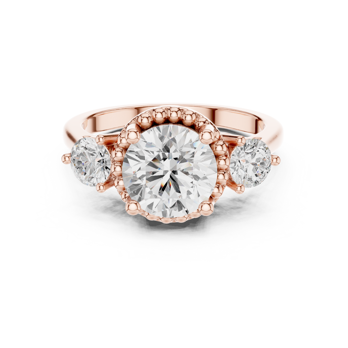 Round Cut Lab-Grown Diamond Halo Anniversary Ring with Round Side Stones, Rose Gold