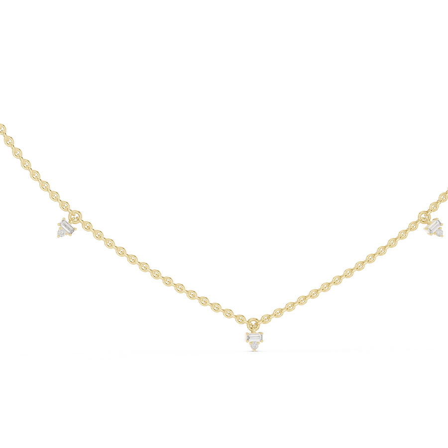 Alternating Baguette & Round Lab Grown Diamond Pendant Necklace, Yellow Gold