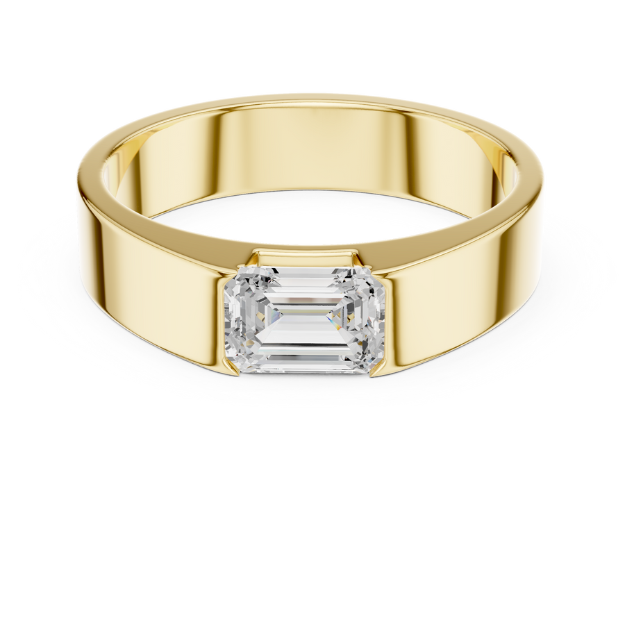Emerald Cut Lab-Grown Diamond Men's Bezel-Set Ring, Yellow Gold