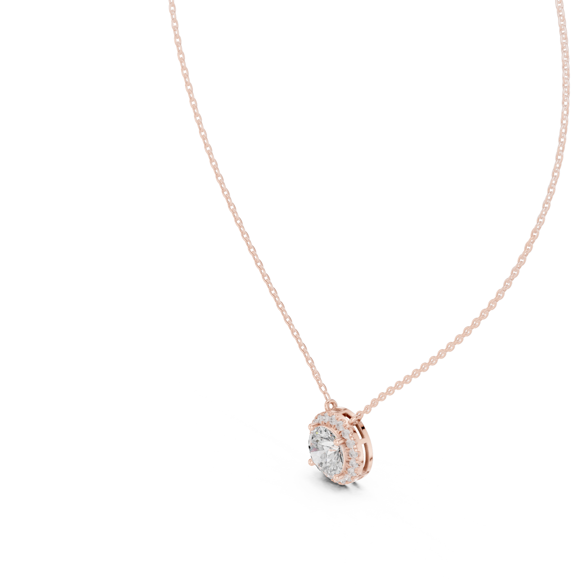 2.10 CT Round Halo Lab Grown Diamond Pendant, Rose Gold