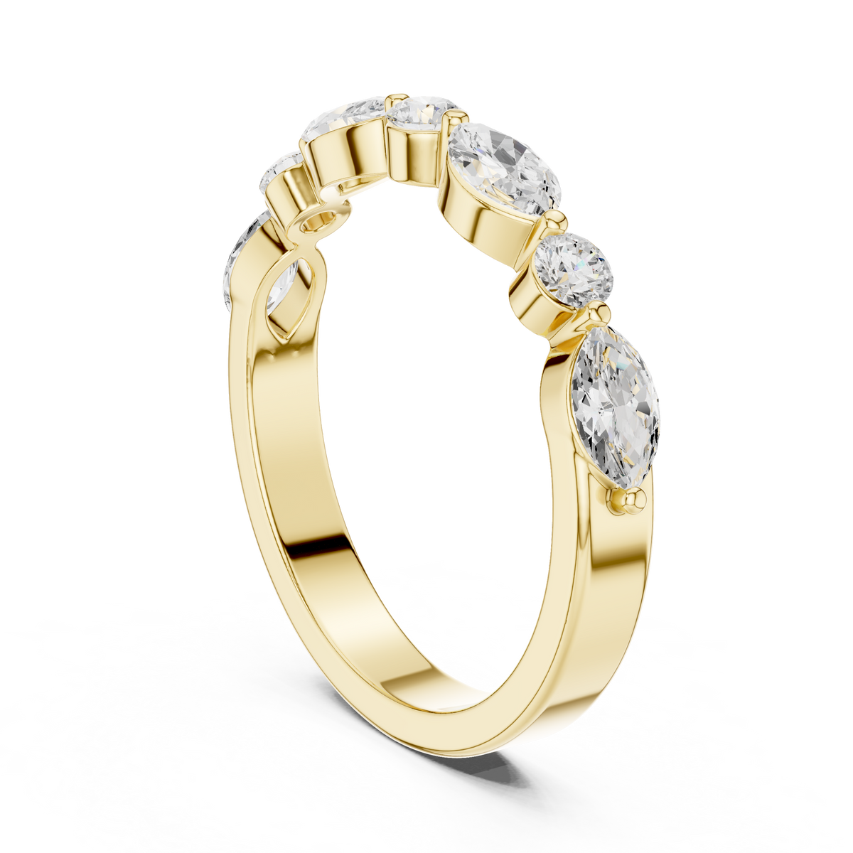 Marquise & Round Diamond Half Eternity Ring, Yellow Gold