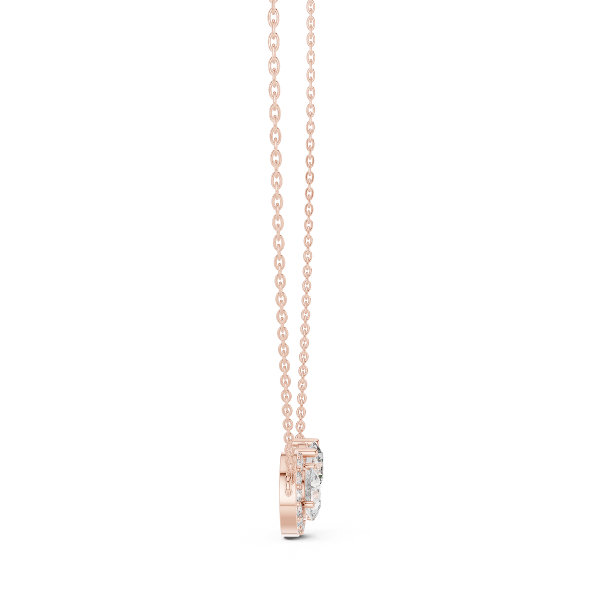 Toi et Moi Pear & Round Halo Lab Grown Diamond Pendant, Rose Gold