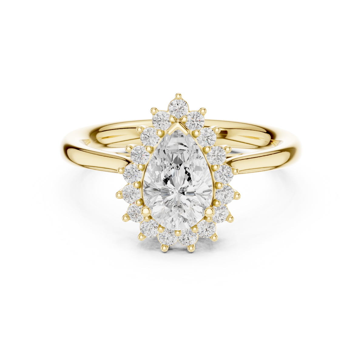 Pear Cut Lab Grown Diamond Halo Ring IGI Certified, Yellow Gold