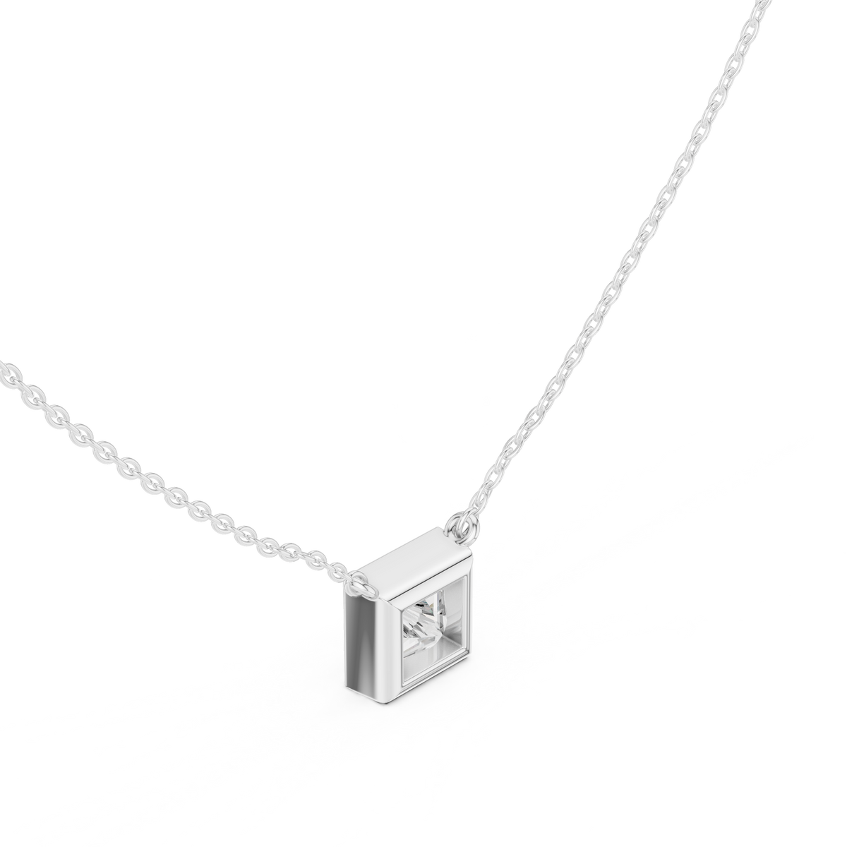 Princess Cut Bezel Lab Grown Diamond Solitaire Pendant, White Gold
