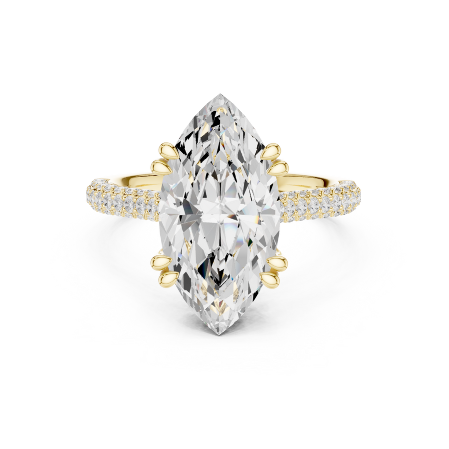 Marquise Cut Lab-Grown Diamond Halo Ring with Pavé Band, Yellow Gold