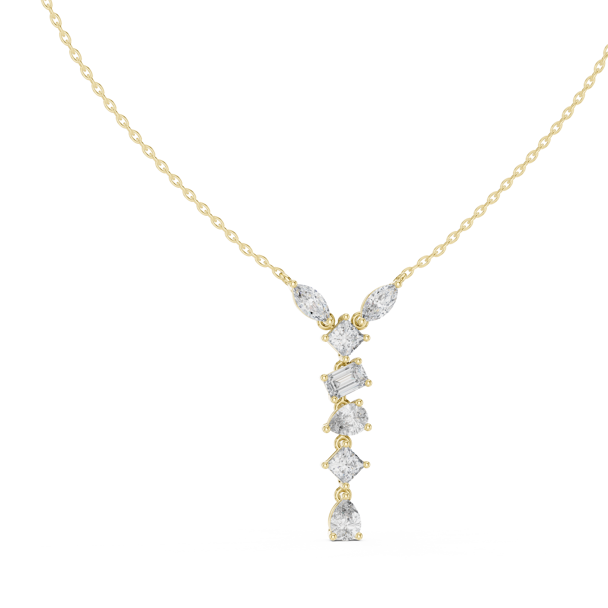 3.50 CT Multi Shape Lab Grown Diamond Drop Pendant, Yellow Gold