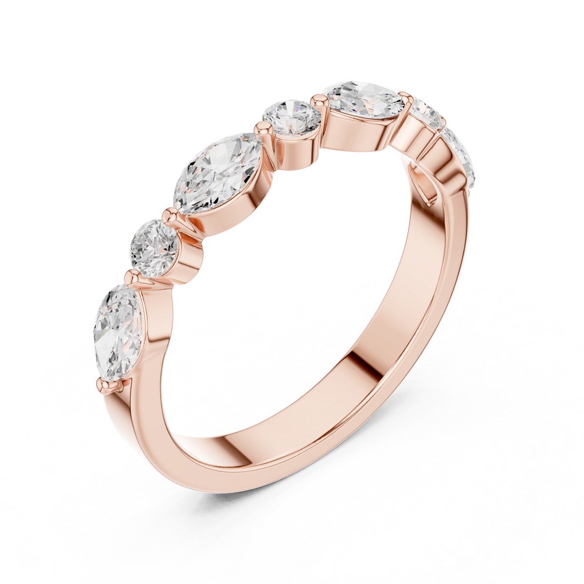 Marquise & Round Diamond Half Eternity Ring, Rose Gold