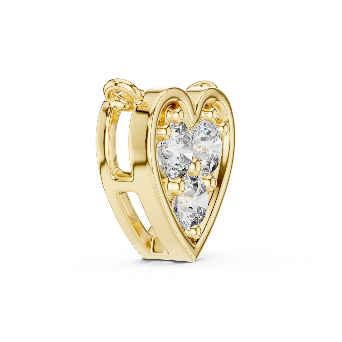Three Stone Heart Lab Grown Diamond Pendant, Yellow Gold
