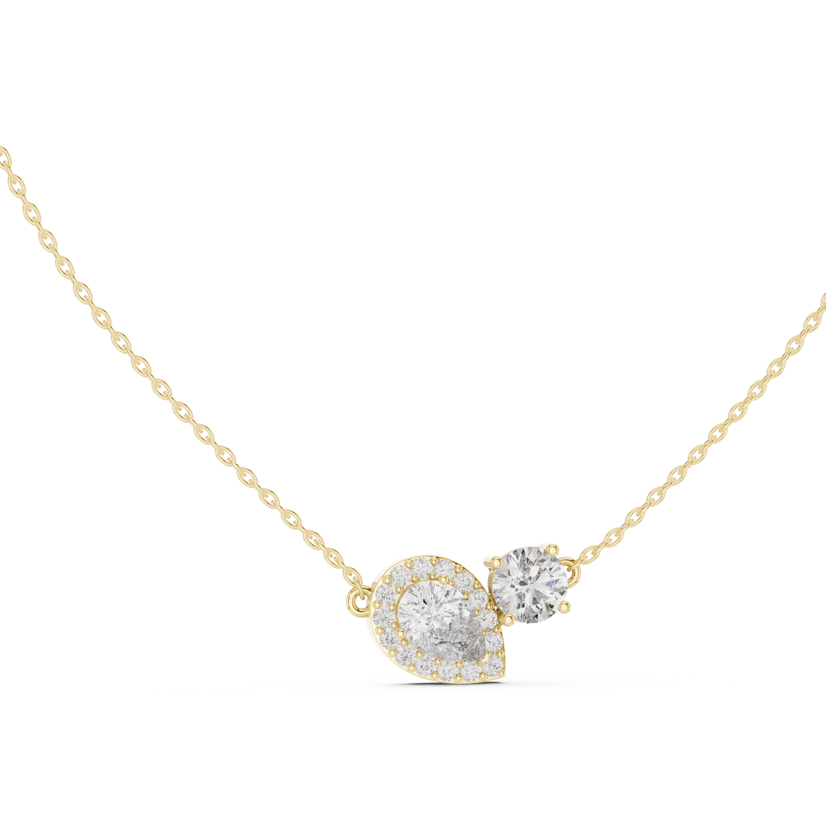 Toi et Moi Pear & Round Halo Lab Grown Diamond Pendant, Yellow Gold