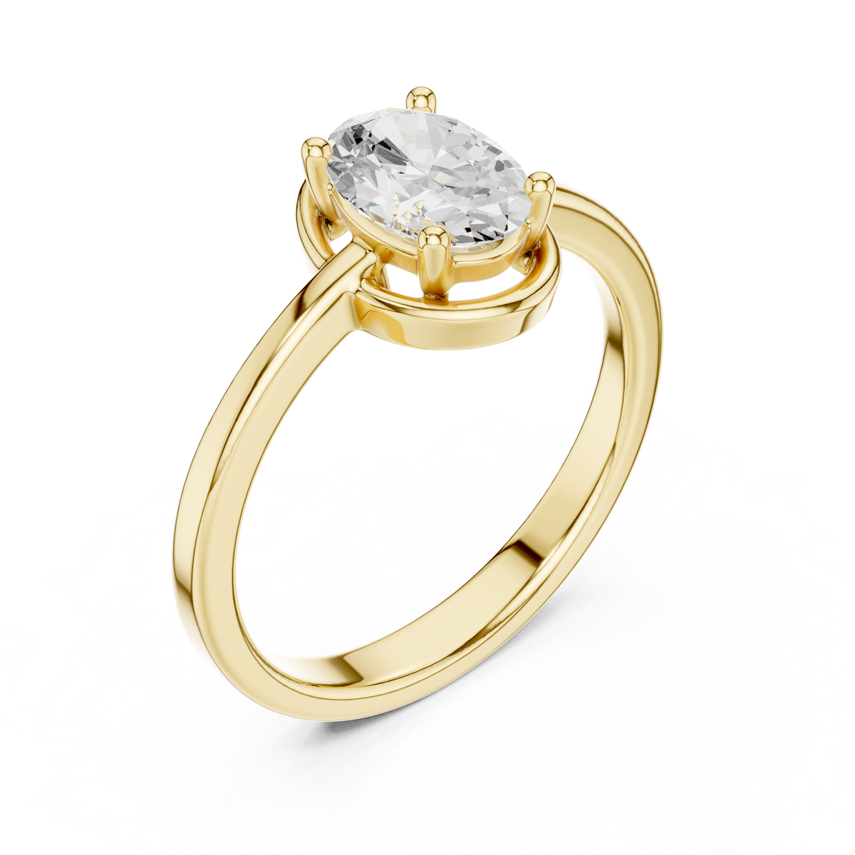 1 Ct Oval Cut Lab Grown Diamond Ring with Sculpted Gold Setting, Yellow Gold