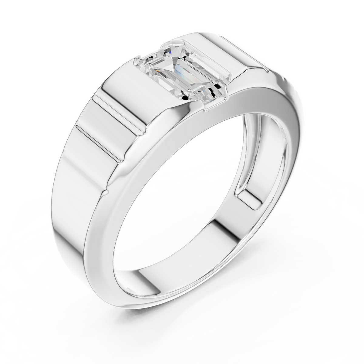 IGI Certified 1.00 CT Emerald Cut Lab Grown Diamond Men's Ring, White Gold
