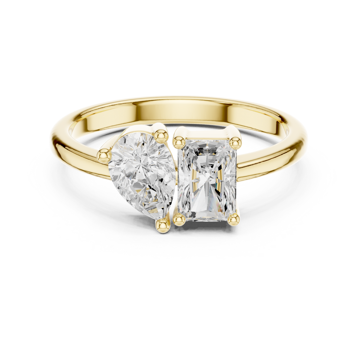 IGI Certified Toi et Moi Radiant & Pear Cut Lab Grown Diamond Ring, Yellow Gold