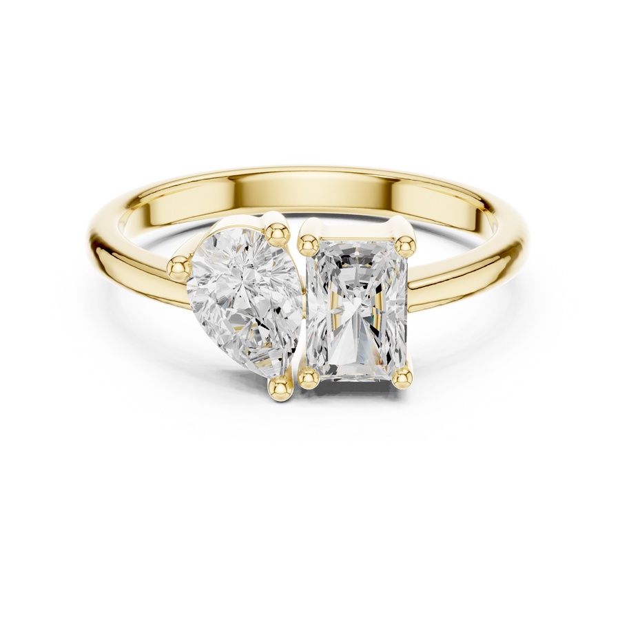 IGI Certified Toi et Moi Radiant & Pear Cut Lab Grown Diamond Ring, Yellow Gold