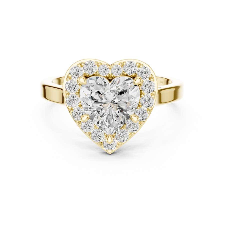 Heart-Shaped Lab-Grown Diamond Halo Ring with Round Accent Stones, Yellow Gold