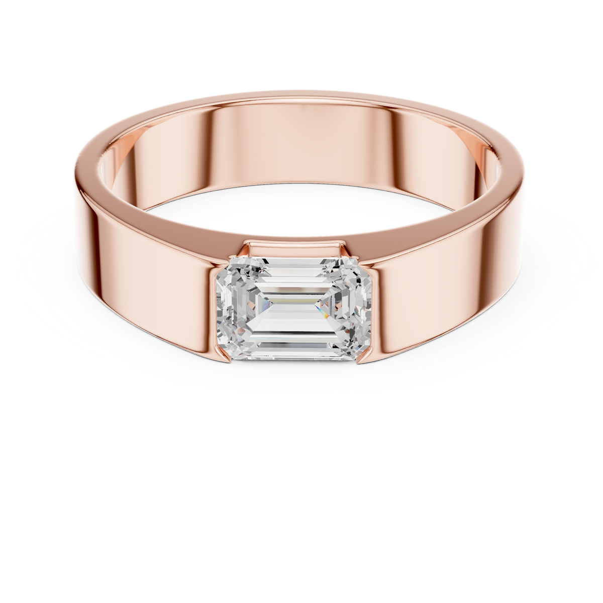 Emerald Cut Lab-Grown Diamond Men's Bezel-Set Ring, Rose Gold