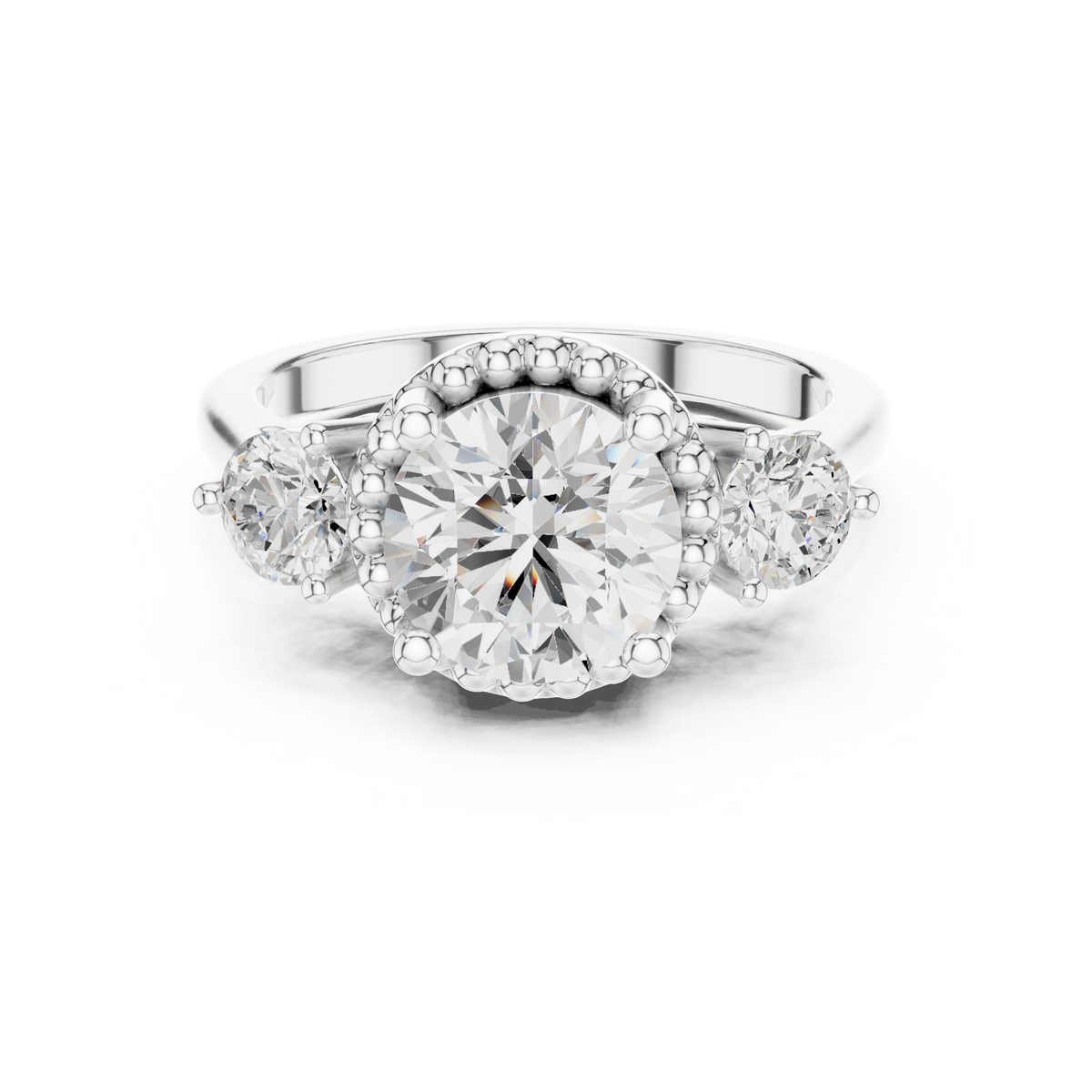 Round Cut Lab-Grown Diamond Halo Anniversary Ring with Round Side Stones, White Gold