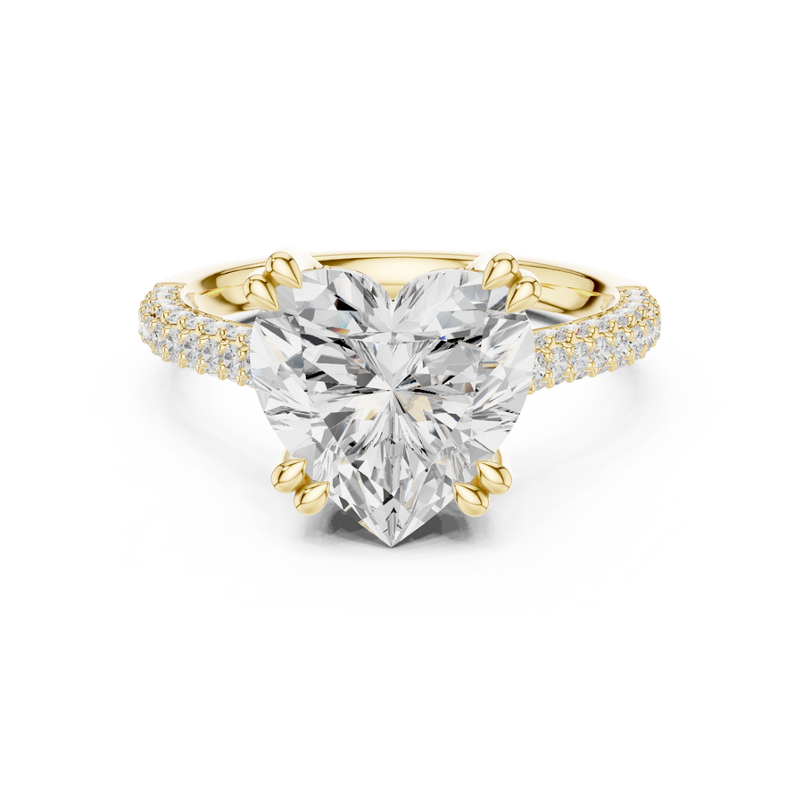 IGI Certified 4.50 CT Heart Cut Lab Grown Diamond Hidden Halo Ring, Yellow Gold