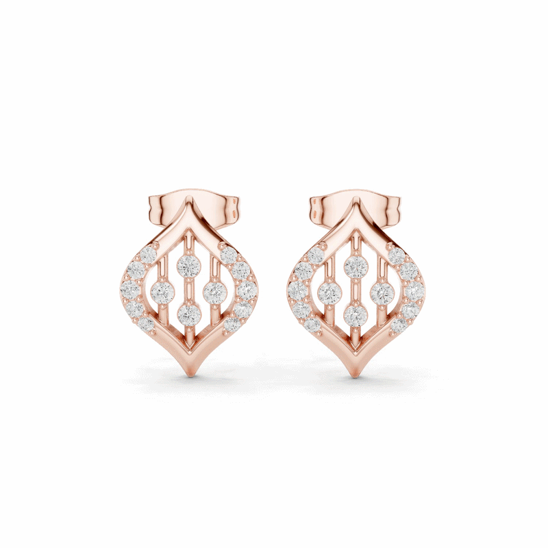 IGI Certified Round Diamond Art Deco Stud Earrings, Rose Gold