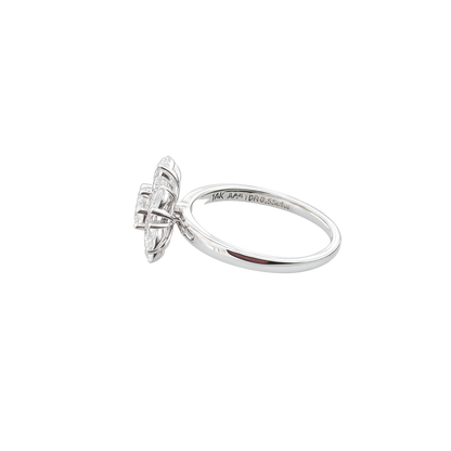 Silver ring with a diamond on a white background