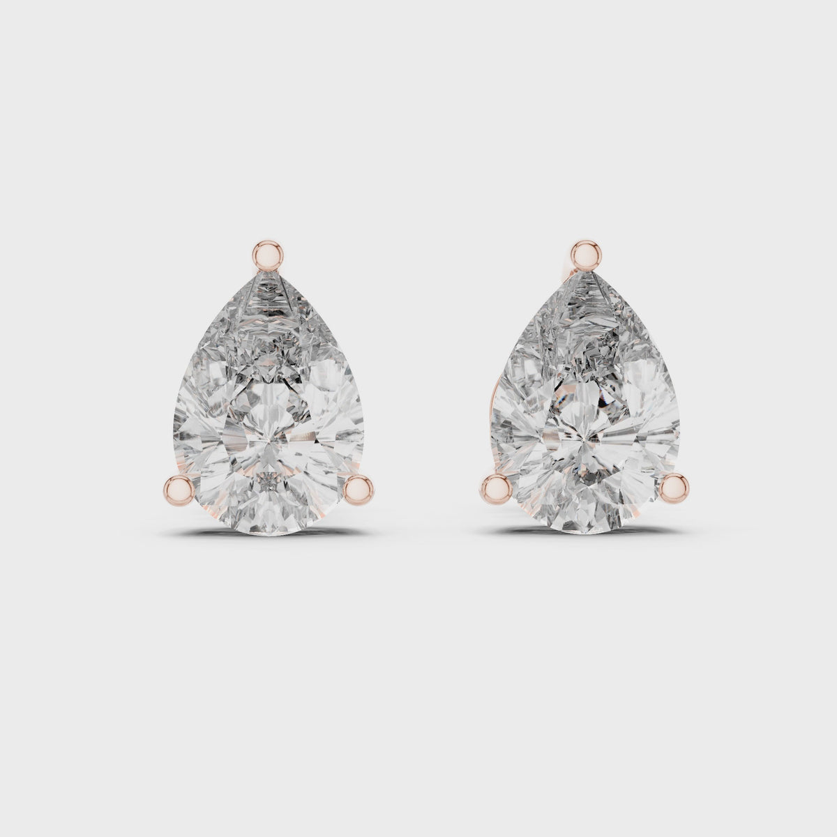 IGI Certified Pear Lab Grown Diamond Solitaire Stud Earrings, Rose Gold