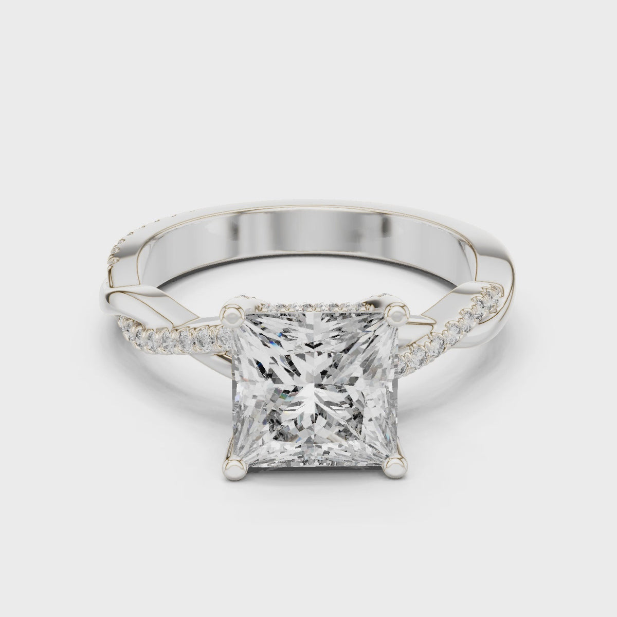 Princess Cut Twisted Split Shank Lab-Grown Diamond Wedding Ring, White Gold