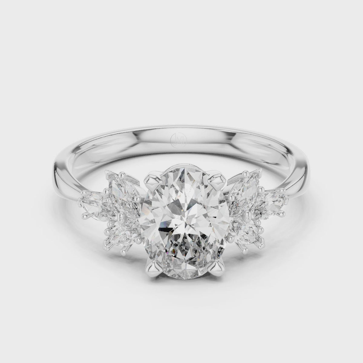 IGI Certified Oval Lab Grown Diamond Floral Engagement Ring, White Gold