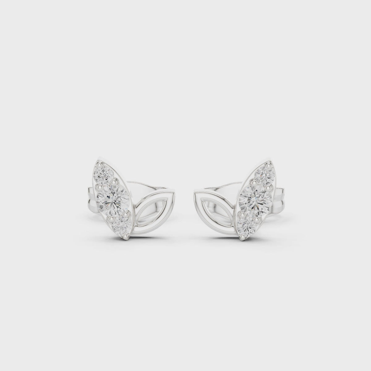 Floral Leaf IGI Certified Diamond Stud Earstuds, White Gold