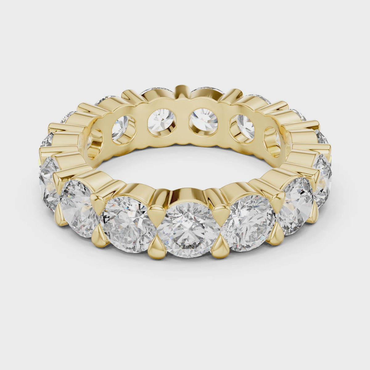 Round Cut Lab Grown Diamond Eternity Wedding Band Ring, Yellow Gold