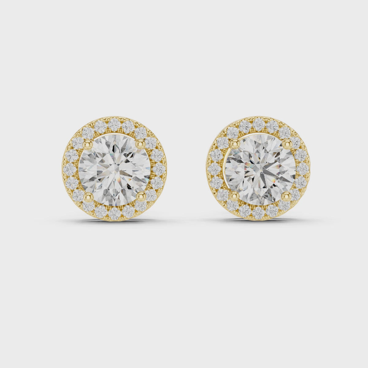 2.98 CT Round Halo Lab Grown Diamond Earstuds, Yellow Gold