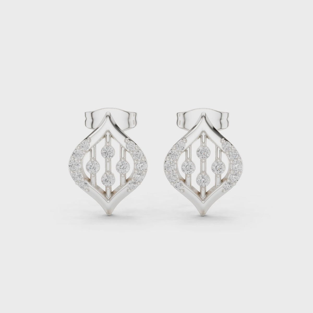 IGI Certified Round Diamond Art Deco Stud Earrings, White Gold