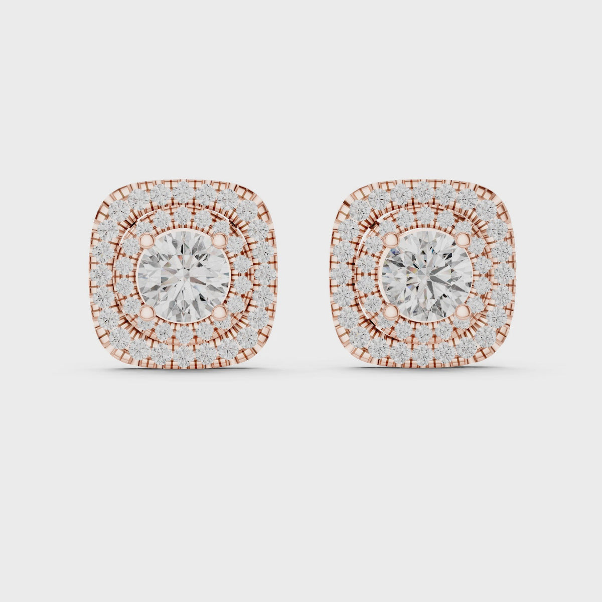 IGI Certified Round Double Halo Lab Grown Diamond Earrings, Rose Gold