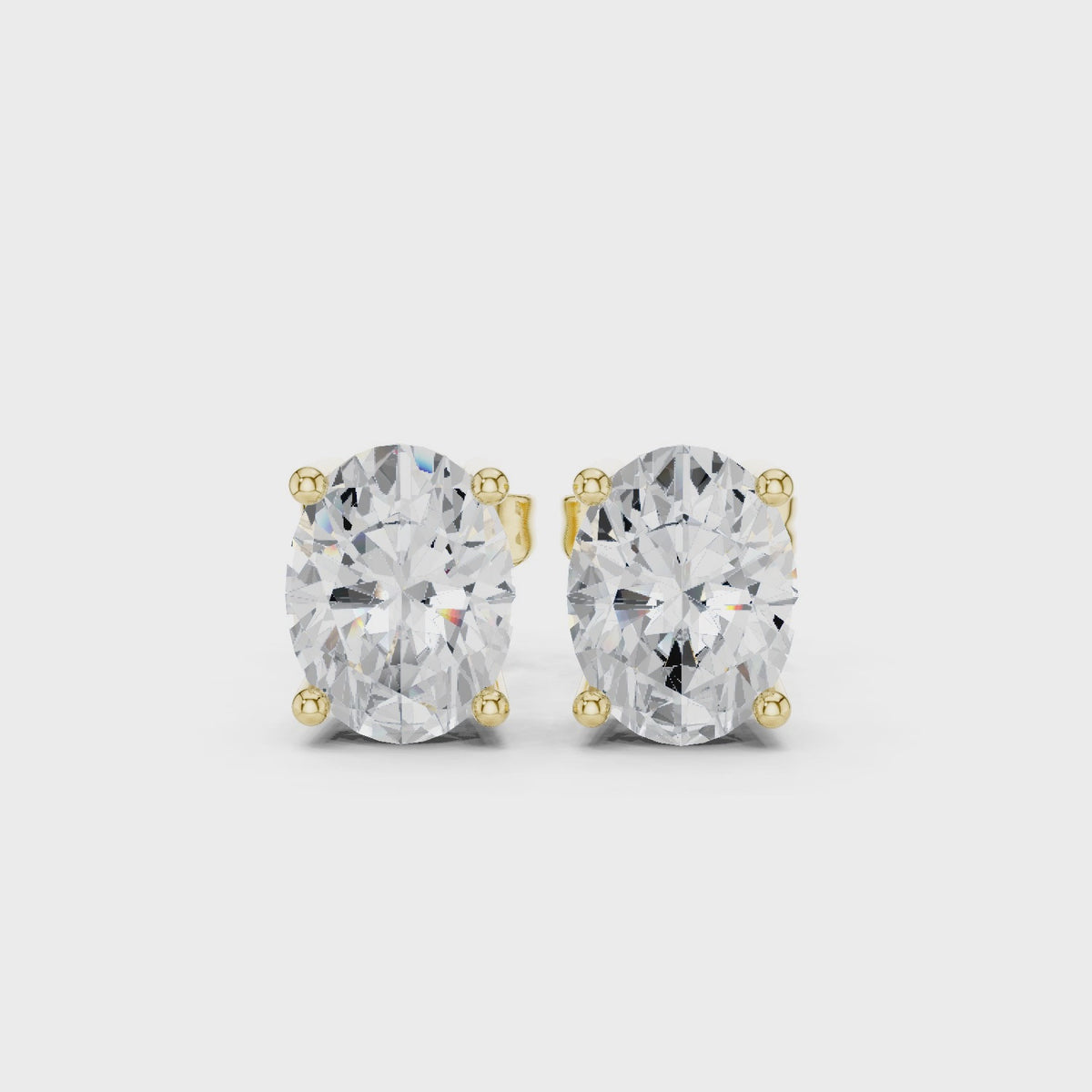 Luxury IGI Certified Oval Lab Grown Diamond Earstuds, Yellow Gold
