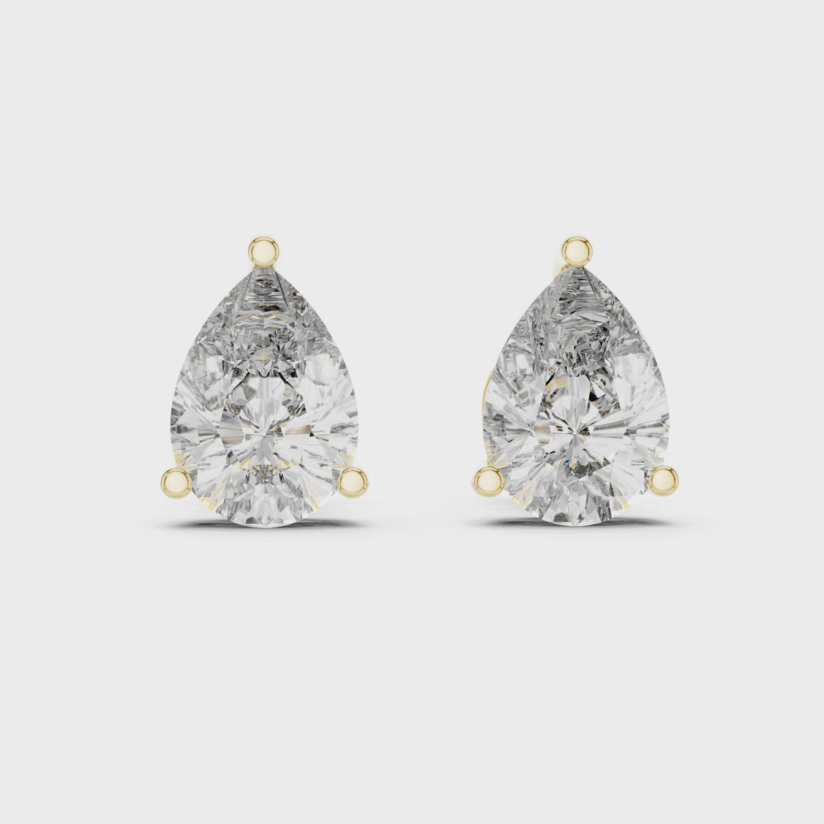 IGI Certified Pear Lab Grown Diamond Solitaire Stud Earrings, Yellow Gold