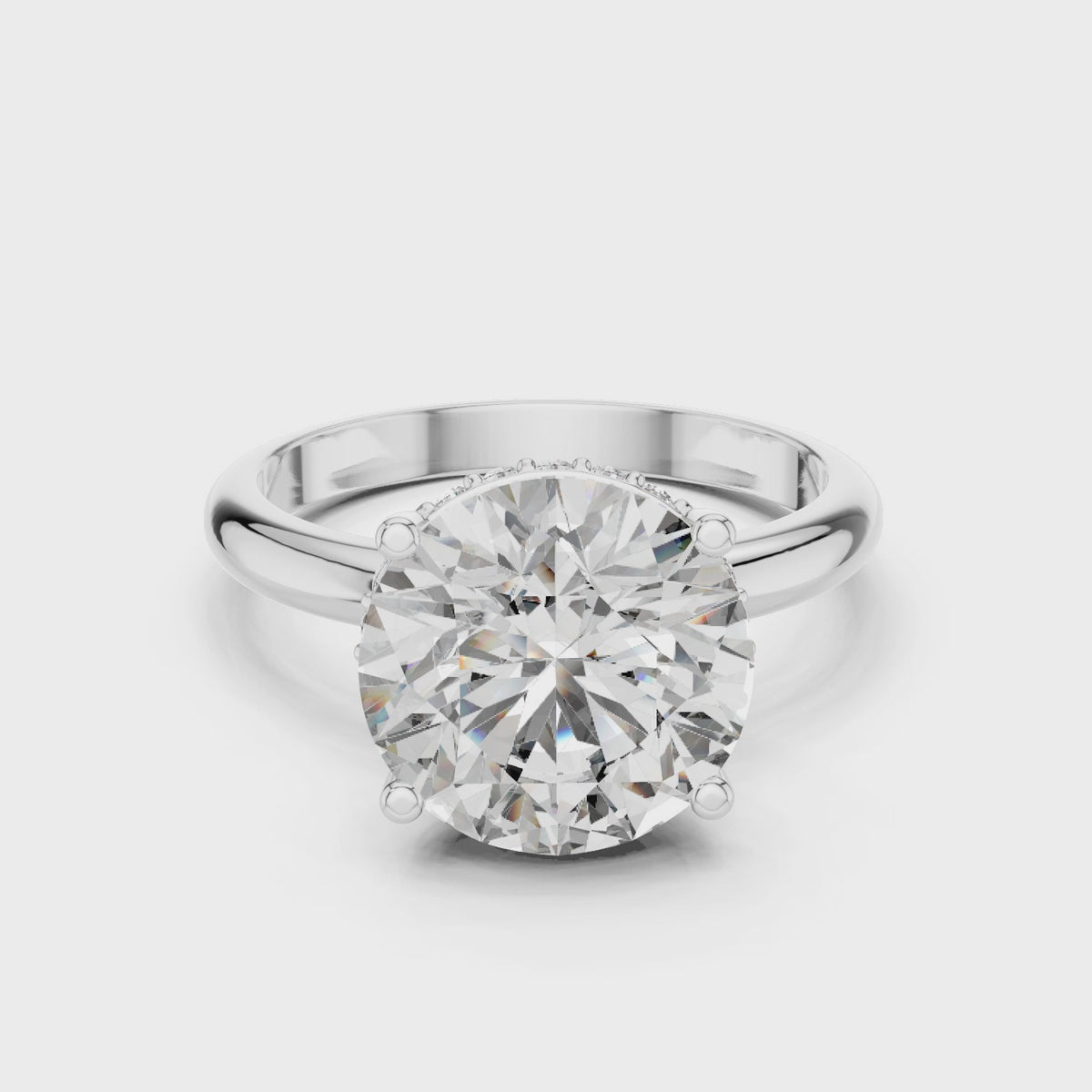 IGI Certified 4 CT Round Lab Grown Diamond Hidden Halo Solitaire Ring, White Gold