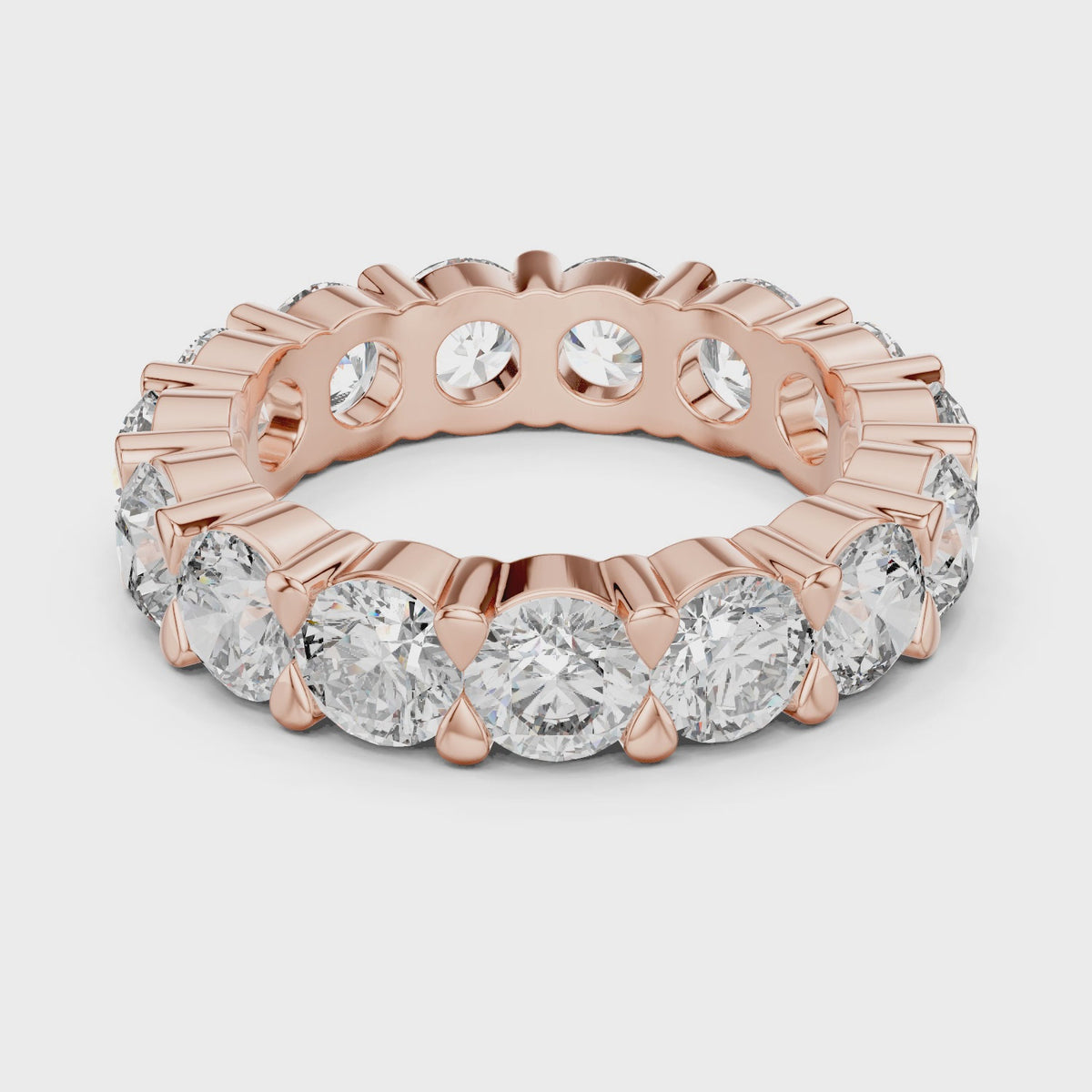 Round Cut Lab Grown Diamond Eternity Wedding Band Ring, Rose Gold