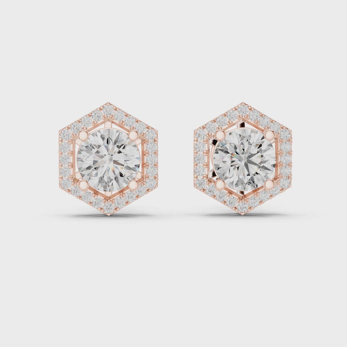 Classic Halo Diamond Stud Earrings with Lab Grown Diamonds, Rose Gold