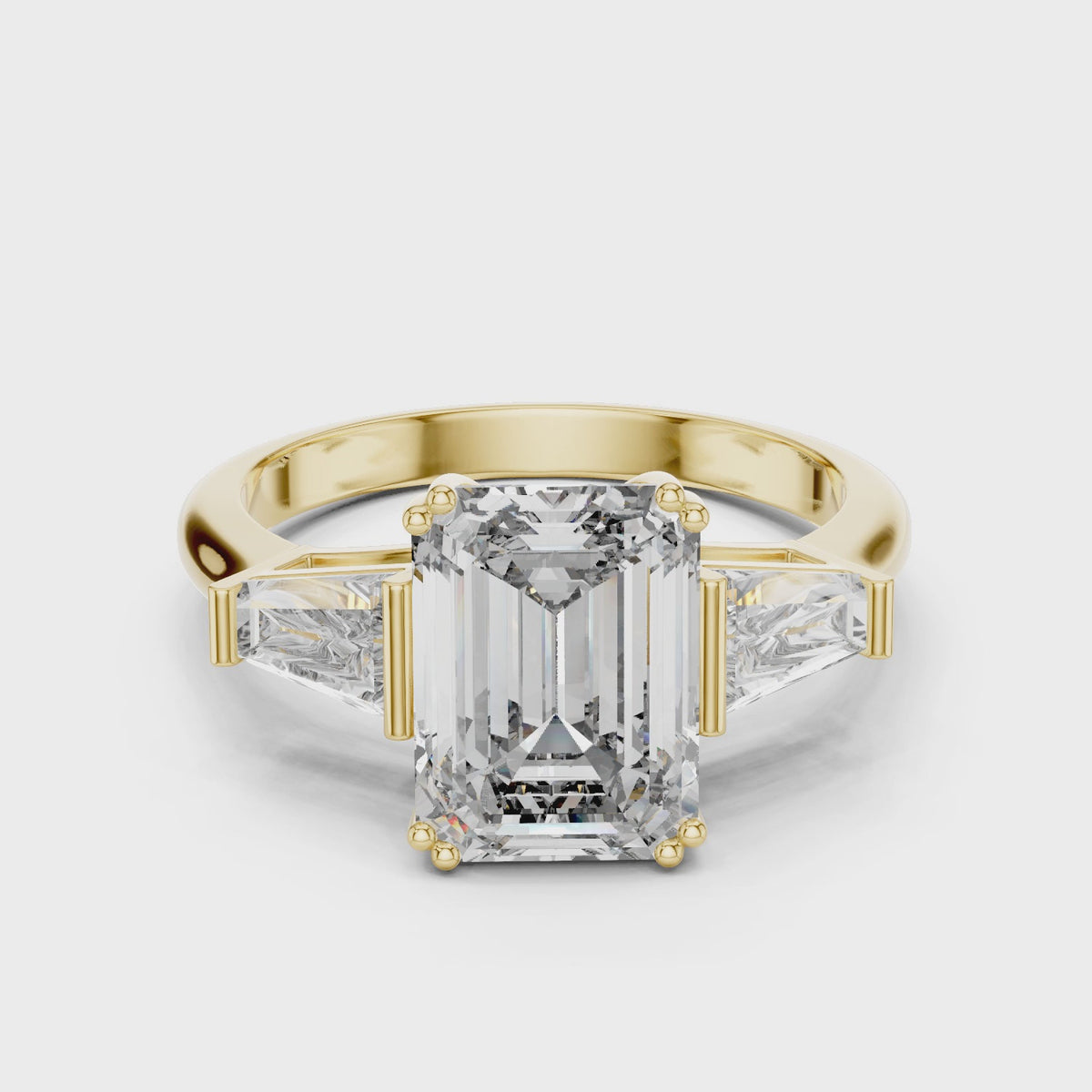IGI Certified 2.64 CT Emerald Cut Lab Grown Diamond Ring, Yellow Gold