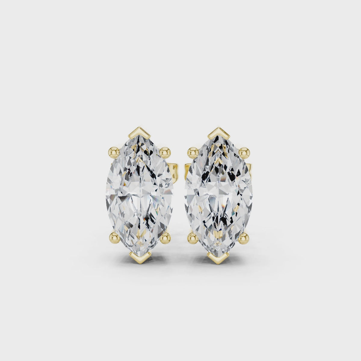 3.00 CT IGI Certified Marquise Cut Lab Grown Diamond Stud Earstuds, Yellow Gold